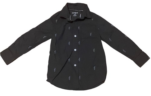 Cat & Jack New Boys Lightning Bolt Button-Up Shirt Size Xs 4/5 Long Sleeve - Picture 2 of 6