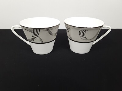 Waterford Ballet Encore Tea Cups Bone China Platinum swirls