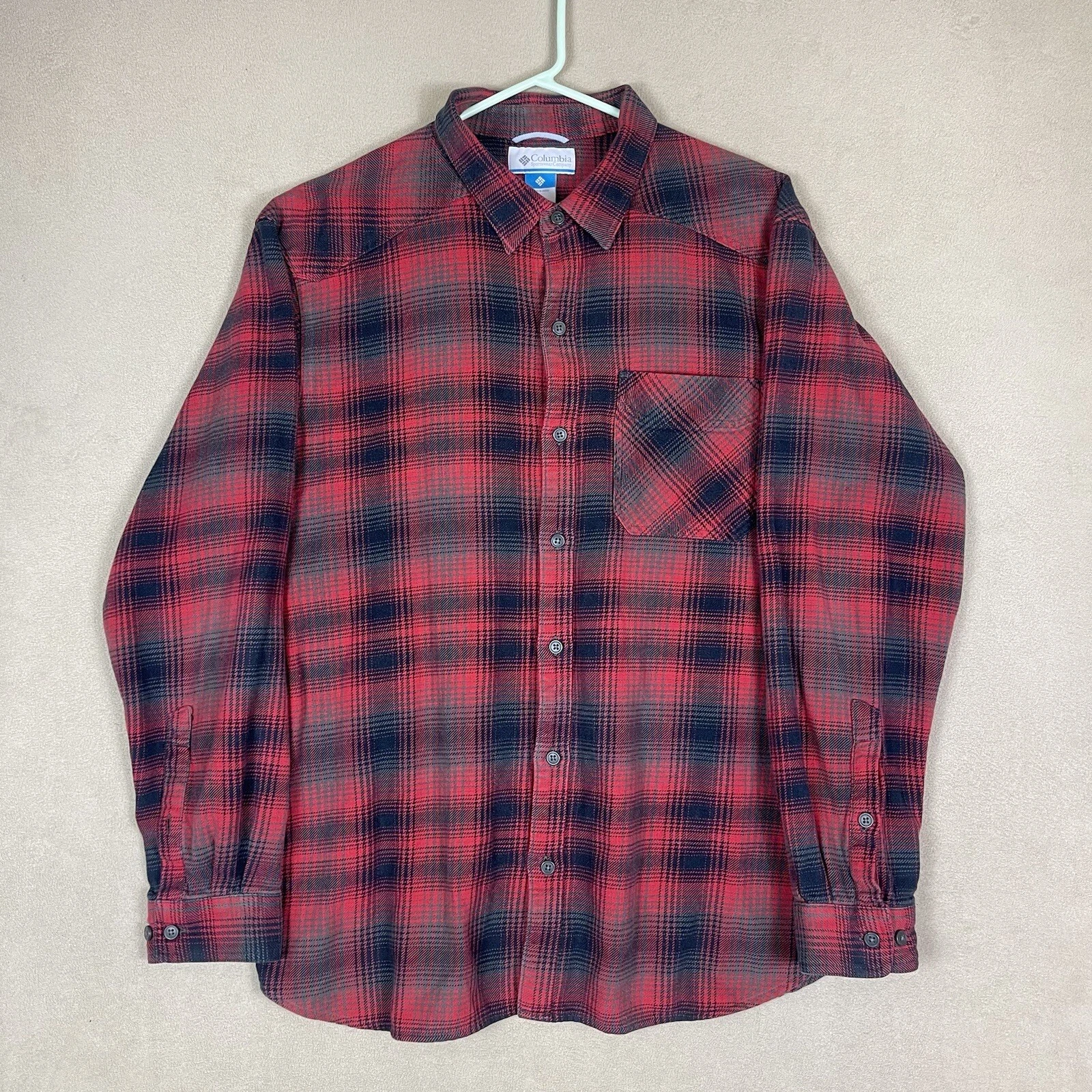 Columbia Shirt Adult XL Red Black Outdoor Hiking Camp Fishing Casual Mens Plaid