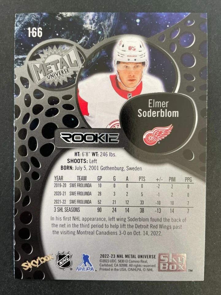 Elmer SODERBLOM 2022-23 Skybox Metal Universe Rookie #166 - Image 2 of 2