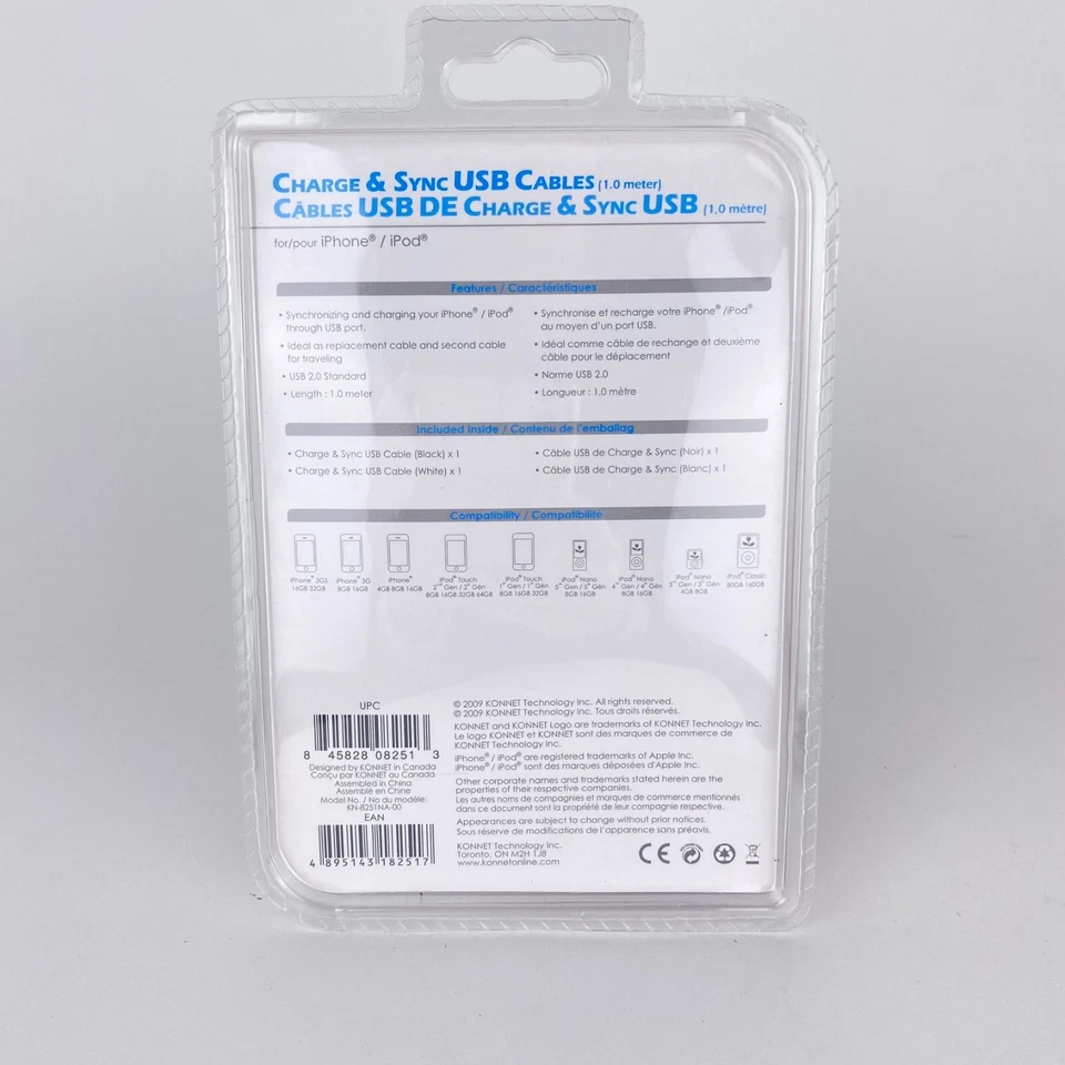 New Konnet Charge & Sync USB Cables iPods iPhones See Desc for Compatible Models - Image 2 of 2