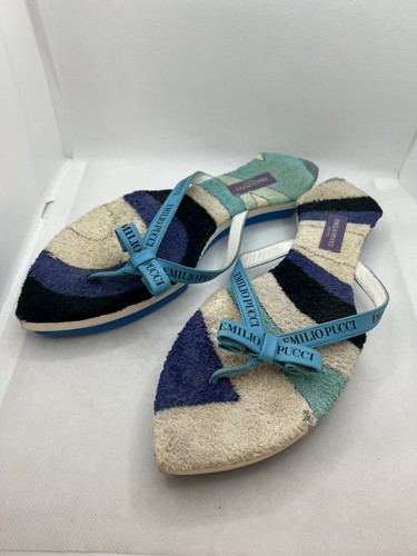 EMILIO PUCCI Women’s Multi Color Thong Slippers Size 39 Authentic Pre Owned - Picture 5 of 15