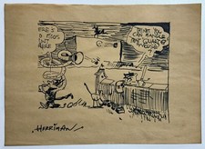 George Herriman (Handmade) Drawing On Old Paper Signed & Stamped, Vtg art