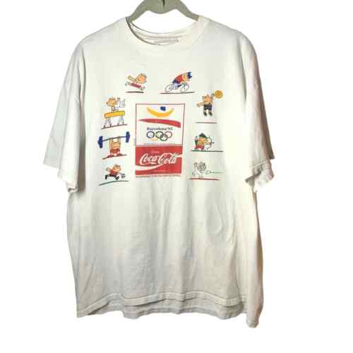 Vintage Coca Cola 1992 Barcelona Olympics Crew Neck T-Shirt White Size XL USA - Picture 1 of 12
