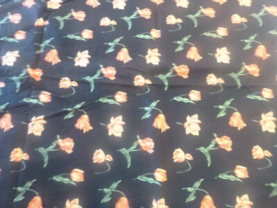 Orange Tulip Flowers on Black Cotton Fabric (44 inches wide x 34 inches long)