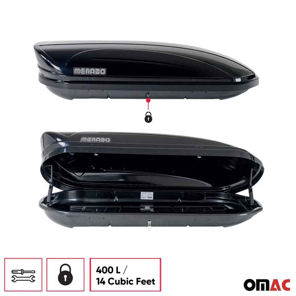 Roof Box 14 Cubic Ft. Rooftop Cargo Carrier Roof Mount for Suzuki Black 1Pc - Image 3 of 4