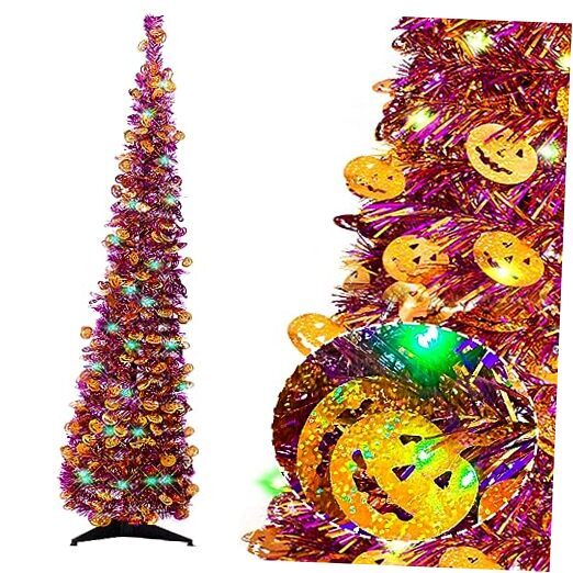 5FT Popup Christmas Trees with Spooky Green Lights,Christmas Purple