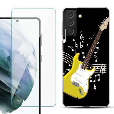 TPU Case for Samsung Galaxy S21 FE 5G, w/ Tempered Glass - Guitar Yellow