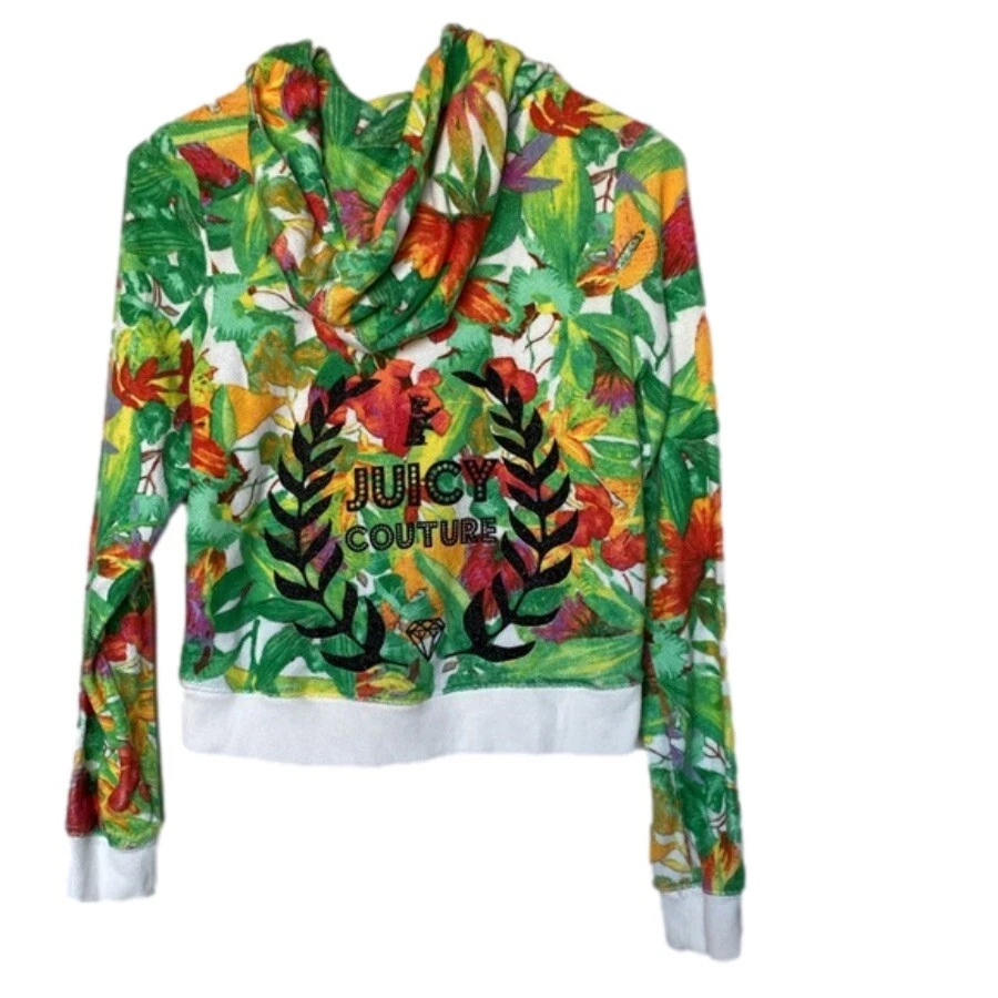 Chaqueta con Capucha Juicy Couture Juniors Cremallera Completa J BLING Talla Mediana Floral Terciopelo Foto 2 de 4
