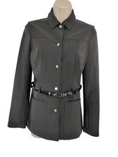 Womens Prada 42 Uk 10 Black Light Weight Button Smart Belted Coat Jacket