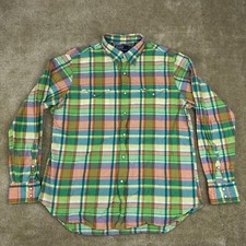 Polo Ralph Lauren MensWestern Pearl Snap Shirt L orange Green Plaid Classic Fit