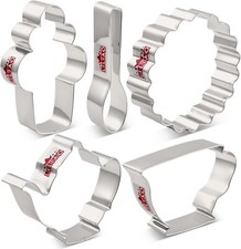 5Pc Stainless Steel Tea Party Cookie Shape Cutter Set Kids Fondant LILIAO