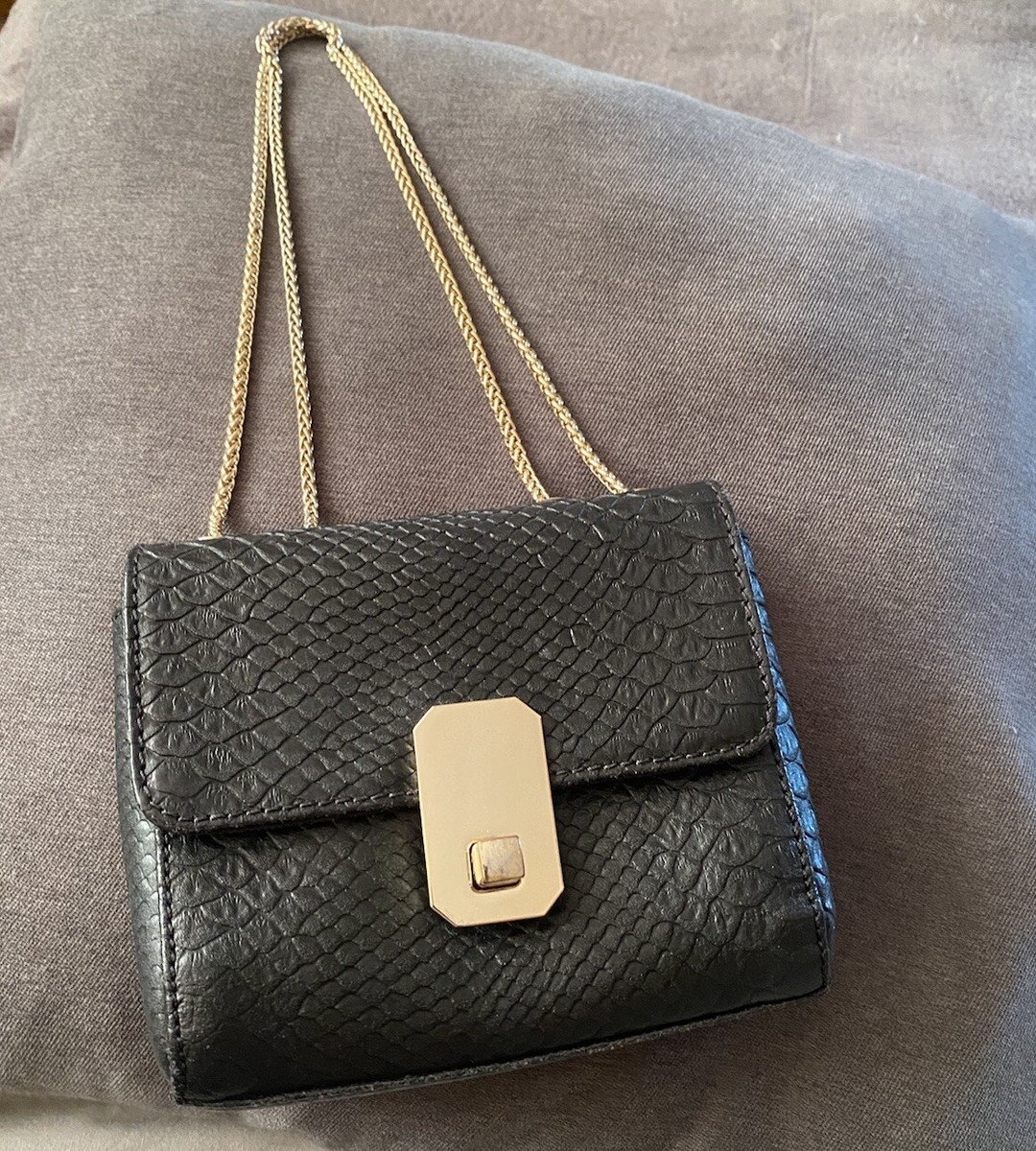 PAUL COSTELLOE Hand Bag Camera Style Genuine Leather Gold Chain