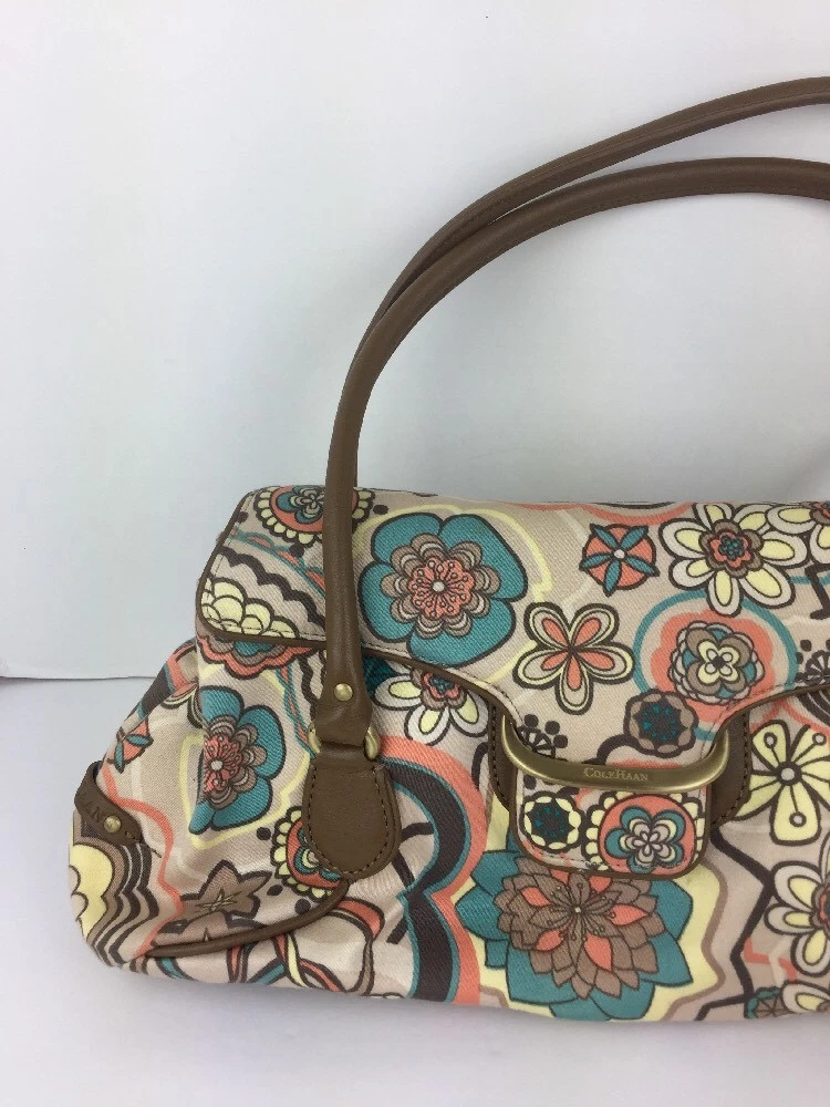 Cole Haan Avalon Deco F04 Multi Color Floral Brown Leather Shoulder Purse Flap