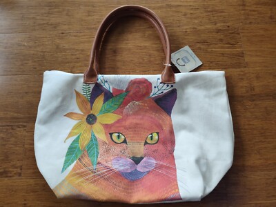 NWT ''In Tote'' By PPD, Mandarine, Geninne D. Zlatkis Cat/Flower Tote Bag/Purse