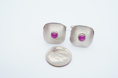 Vintage Dolan Bullock 14k White Gold Pink Star Sapphire Cufflinks - Picture 2 of 9