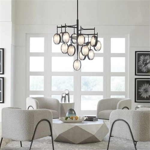 Uttermost Maxin 15-Light Steel and Glass Large Chandelier in Bronze/Black - Picture 2 of 7