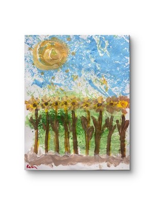 Tall Sunflower Field   11 X 14'' Airy Fresh Acrylic Paint Canvas Impressionism