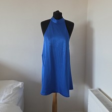 Zara Blue Satin Halter Neck Mini Dress XS Cobalt Backless Flowy Party Night Out
