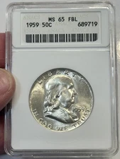 1959 Franklin Half Dollar ANACS MS65FBL  SOAPBOX