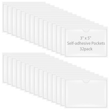 32 Pack Self-Adhesive Index Card Pockets for 3" x 5" Card, Clear Plastic Labe...