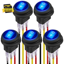 12V Waterproof round Rocker Switch Blue LED Lighted UL Listed on off 3 Pin 12
