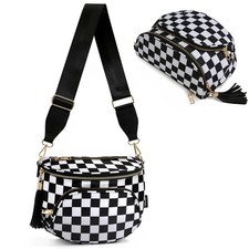 Checkered Crossbody Bag Anti Theft Spacious Bum Bags for Women Nylon Fanny Pa...