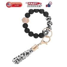 Silicone Beaded Keychain Wristlet with Tassel for Women