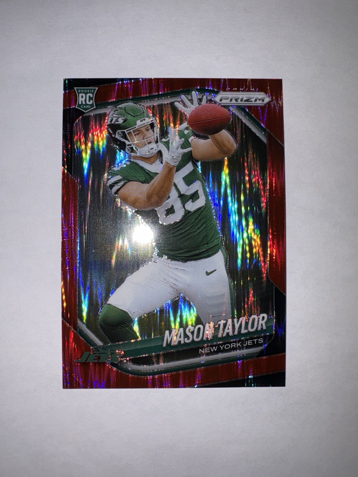 2025 PANINI PRIZM RED FLASH PRIZM FOOTBALL CARD MASON TAYLOR #329 RC JETS NFL