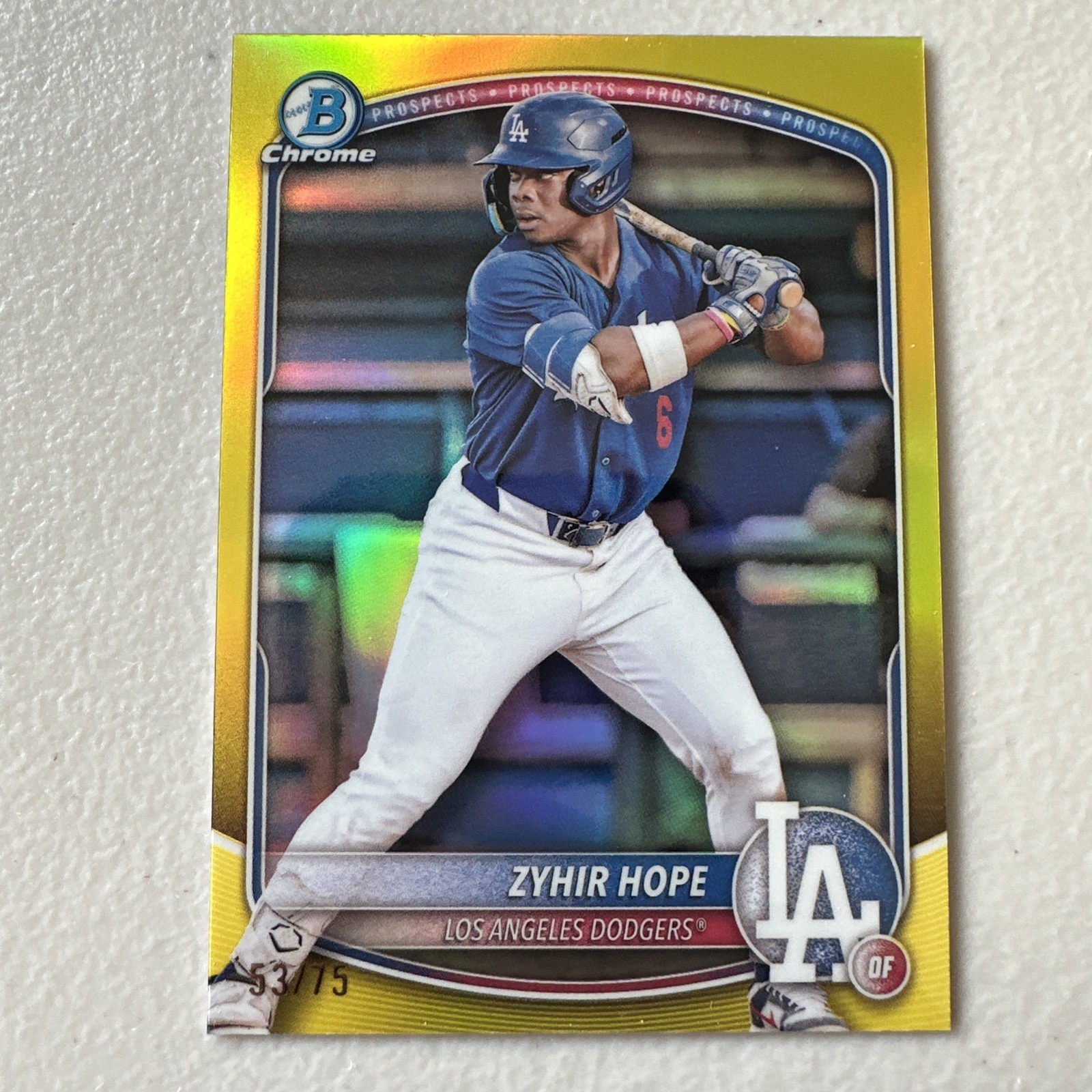 2025 Bowman Zyhir Hope #BCP2 Chrome Prospect True Yellow Refractor /75 Dodgers