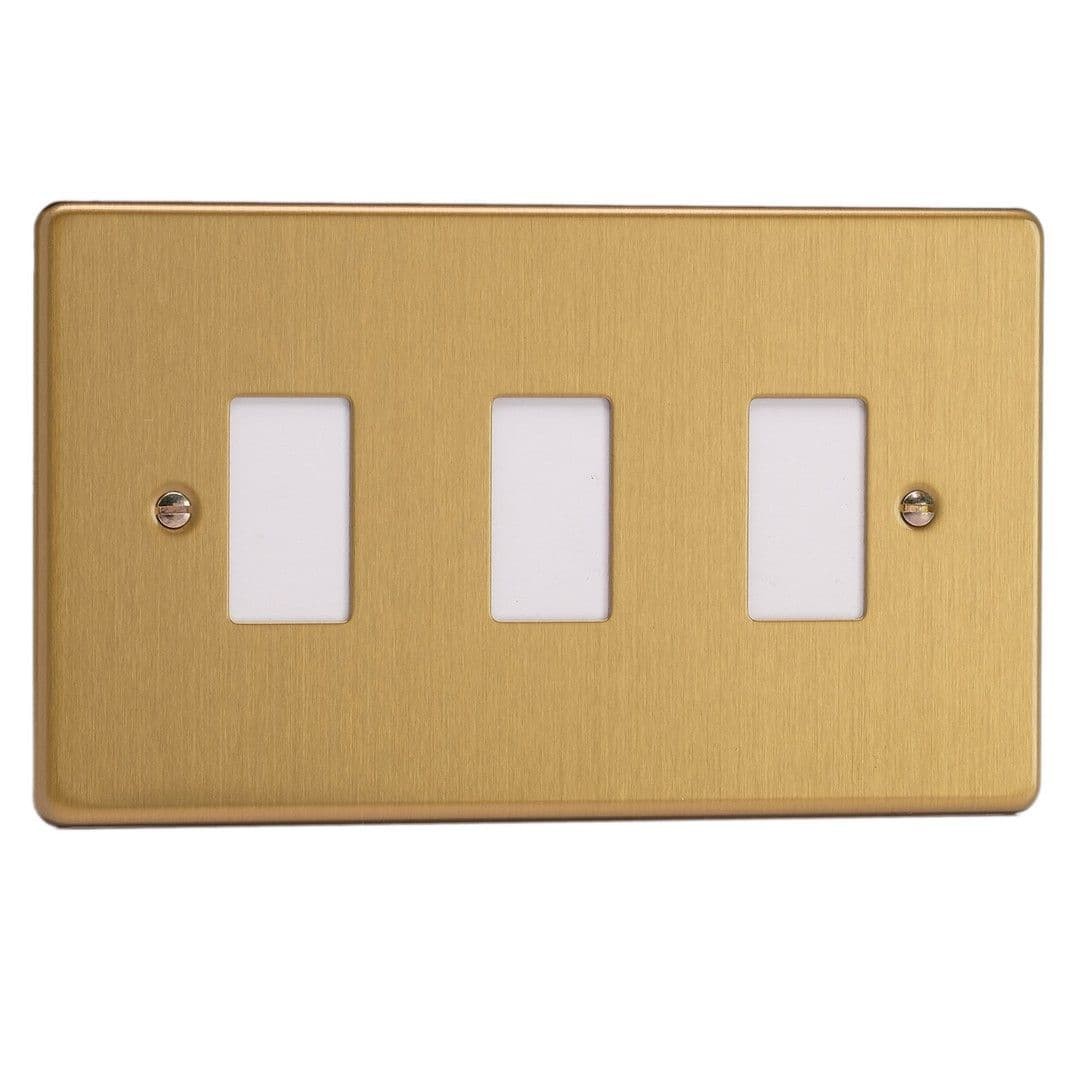 Varilight XDEPGY3.BB Essential Brushed Brass 3 Gang PowerGrid Plate inc Yoke