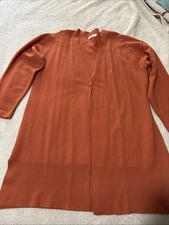 Masai L Women  s Long Cardigan Rust Orange 100 Merino Wool Excellent Condition