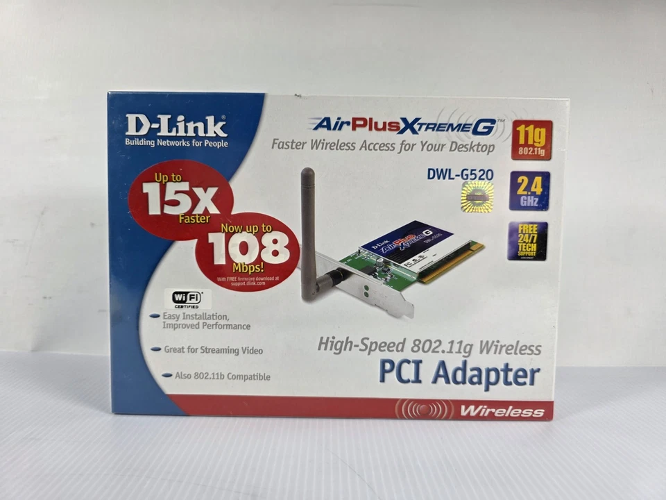 New D-link Air Plus Wireless Network DWL-G520 - 2.4GHz Wireless, PCI Adapter - Image 2 of 4
