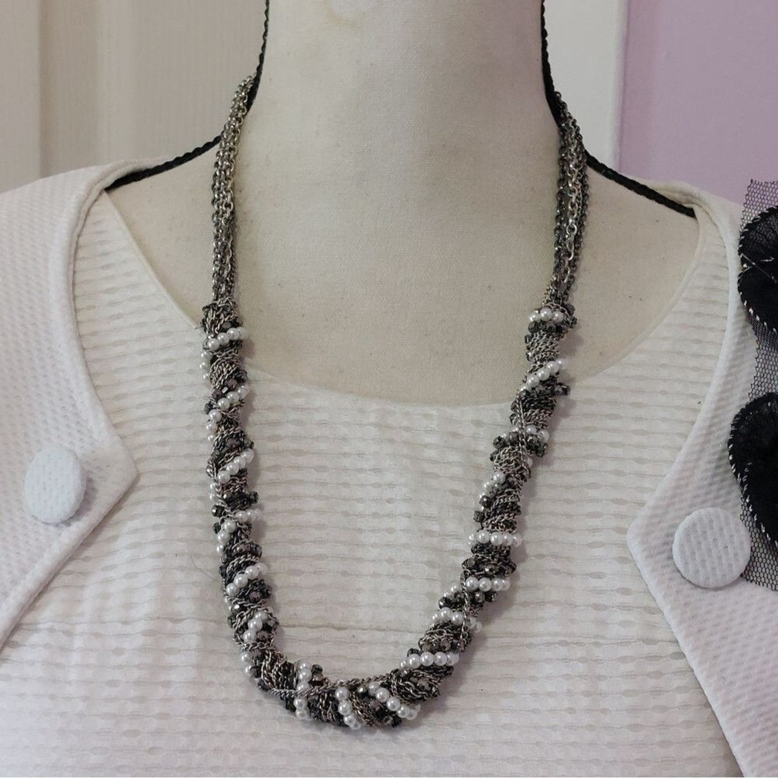 Faux Pears and Multi Tones Chains Statement Neckl… - image 1