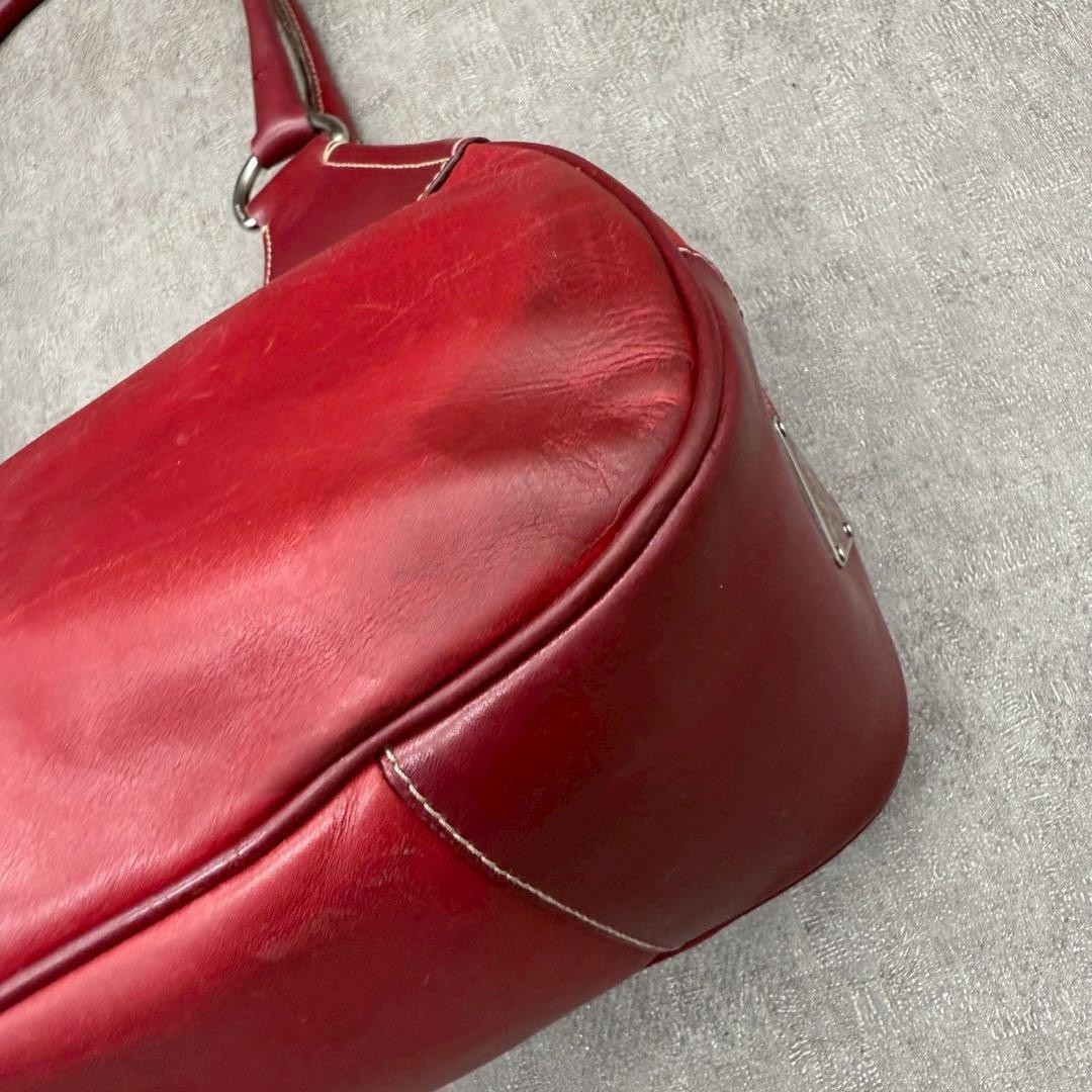 PRADA Triangle Logo Leather Shoulder Bag Red Metal Ring Buckle Y2K Archive 90s thumbnail 9