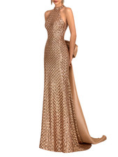 Marfil abito cerimonia all'americana con paillettes oro