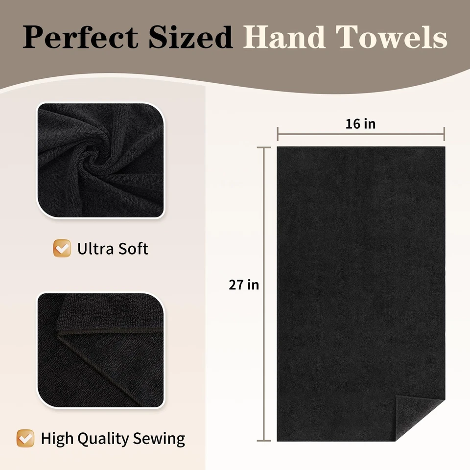 Salon Towels 24 Pack, Black Hand Towels for Bathroom, Quick Dry Gym Towels, S... - Image 2 of 4