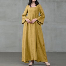 Spring Women Casual Square Neck 3/4 Sleeve Kaftan Maxi A-line Dresses Gown