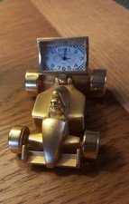 Heavy Brass Miniature Racing Car Clock Quartz Battery Operated Working