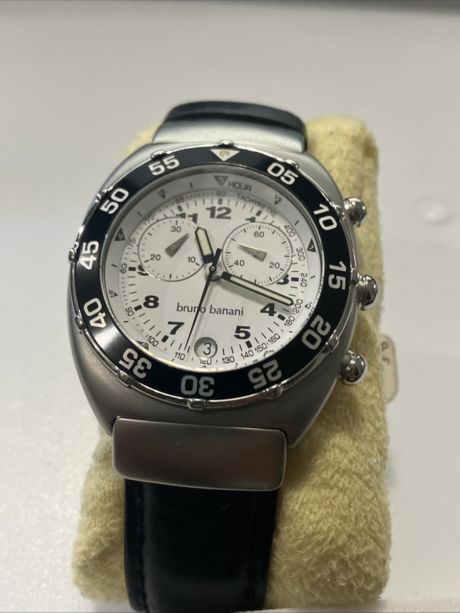 bruno banani Chronograph Men's Watch PreOwned Black Leather Band
