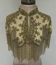 Gold Beaded Embroidery neckline collar shoulder shrug shawl appliqu s fringe