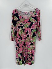 Lilly Pulitzer Cara Dress Womens Medium Pink Blue V Neck Smocked Waist Pullover