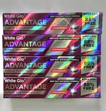 4X WHITE GLO ADVANTAGE STRAWBERRY COLOR CORRECTOR PURPLE TOOTHPASTE 3.5oz NEW