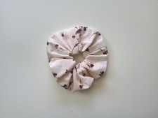 Handmade Cream with Maroon Flowers Scrunchie