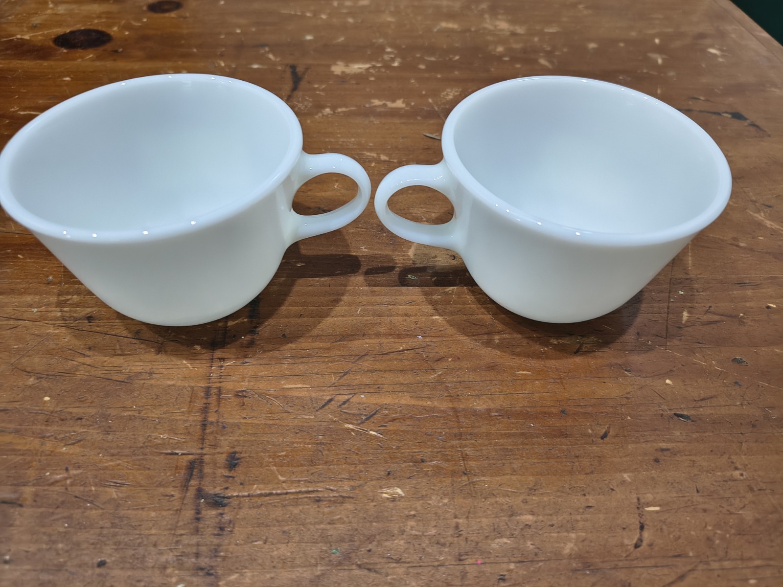 2 VTG Corning WW2 Military Milk Glass Mess Hall Mug Cup Glassblower Logo USA