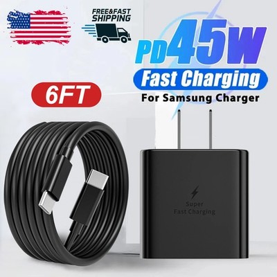 45W Type C Super Fast Wall PD Charger+6ft Cable For Samsung Galaxy S21 S22 S23