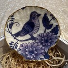 Hand-Painted Blue & White Clam Shell Dish, Bird & Floral, Gold Trim + Bag — photo 2