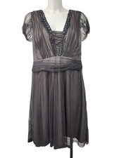 Monsoon Women's Dress UK 18 Grey Embellished Knee Length Evening