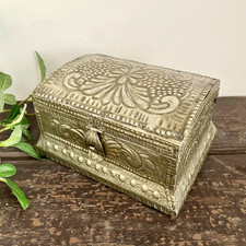 Vintage Alter Box Ornate Wood & Metal Chest With Lid