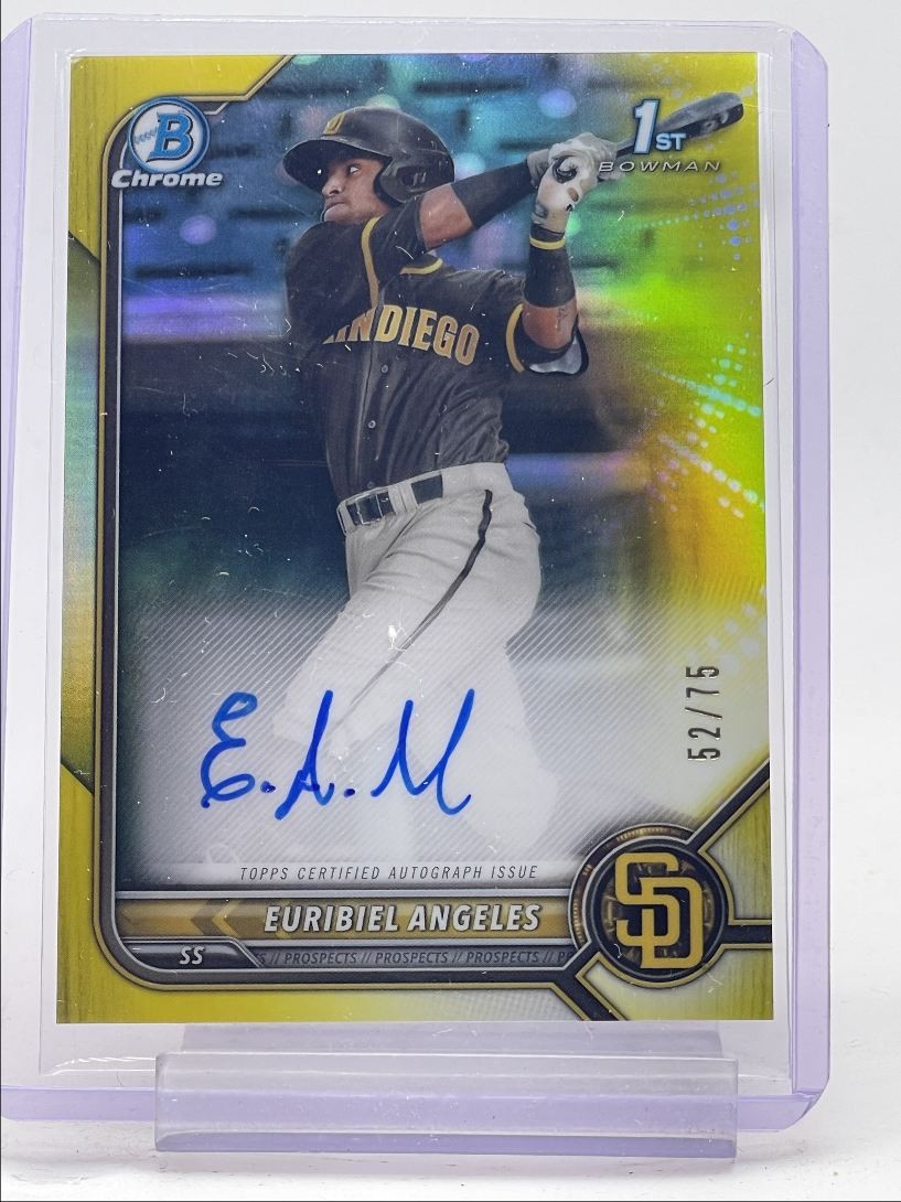 EURIBIEL ANGELES 2022 BOWMAN CHROME 1ST AUTOGRAPH YELLOW AUTO /75 Q1394